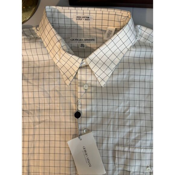 Giorgio Armani Black White Check Plaid Button Down Dress Shirt - Picture 7 of 9